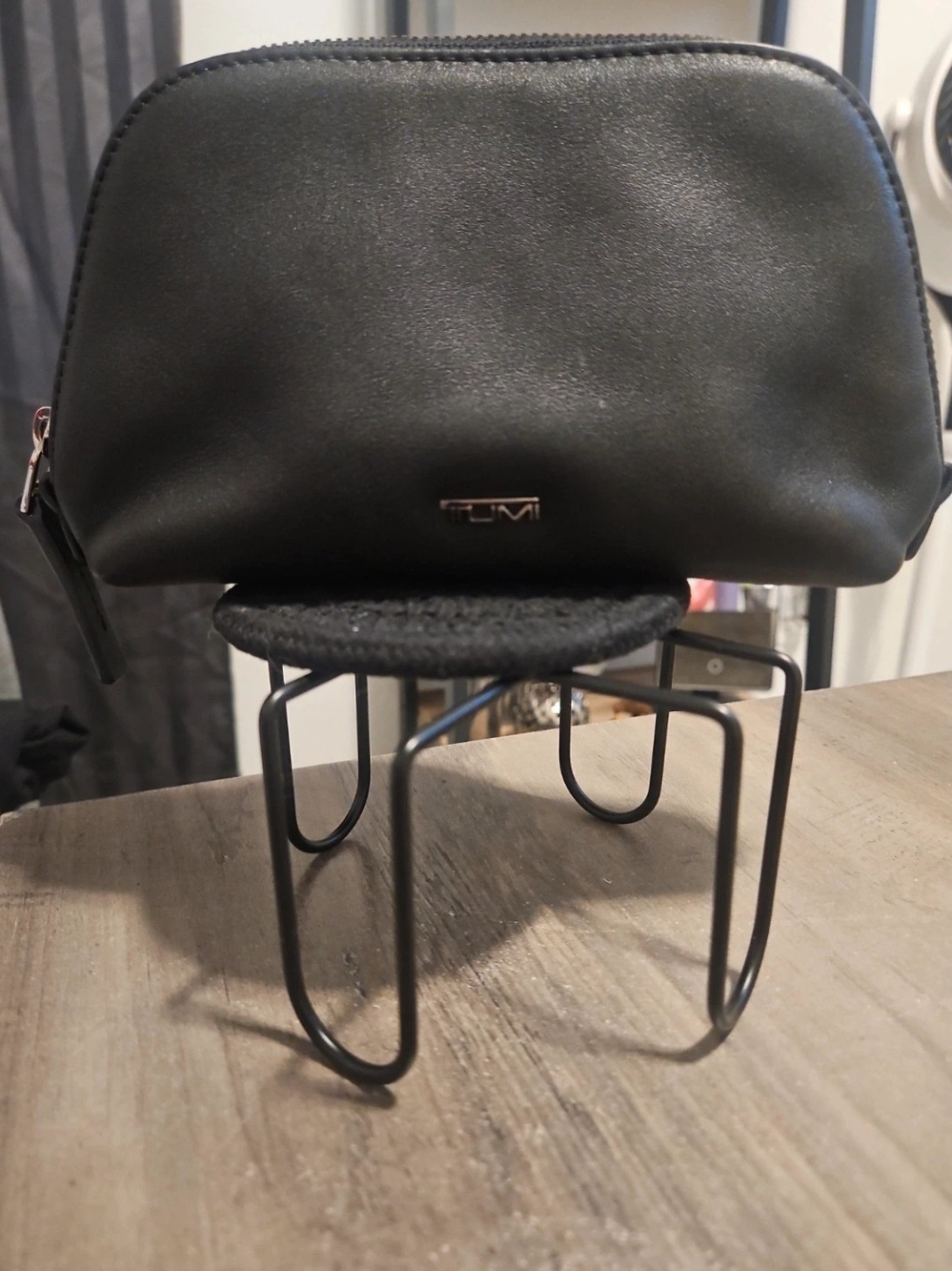 TUMI Black Leather Cosmetic Pouch